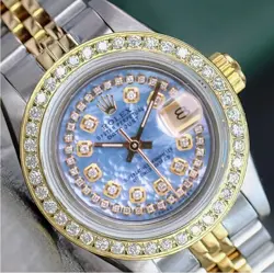ROLEX DATEJUST LADIES TWOTONE GOLD STEEL BLUE MOTHER OF PEARL DIAMOND WATCH 26MM