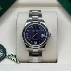 ROLEX DATEJUST 31 NEW 2025 AUBERGINE PURPLE DIAMOND PAVE 6 ROMAN DIAL OYSTER
