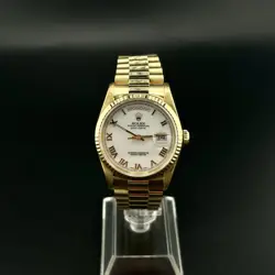ROLEX DAY-DATE PRESIDENT WHITE 18K YELLOW GOLD ROMAN FLUTED 36MM 118238 WATCH