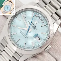 2022 ROLEX PRESIDENT DAY-DATE ICE BLUE DIAGONAL MOTIF PLATINUM 40MM BOX PAPERS