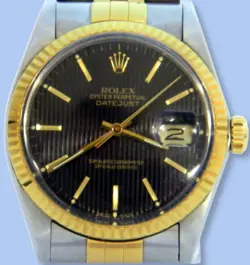 ROLEX DATEJUST 1601 GOLD / STAINLESS -  JUBILEE BRACELET AND BLACK TAPESTRY DIAL
