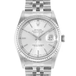 ROLEX DATEJUST 36 16234 SILVER INDEX STEEL WHITE GOLD FLUTED MENS WATCH 2000