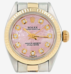 LADY ROLEX 26MM TWO TONE PINK MOP DIAL DIAMONDS OYSTER PERPETUAL REF 6723