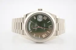 ROLEX 2018 DAY-DATE 40 OLIVE GREEN ROMAN DIAL 18K WHITE GOLD 40MM WATCH 228239