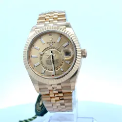 ROLEX SKY-DWELLER 336938 42MM YELLOW GOLD CHAMPAGNE DIAL JUBILEE BRACELET WATCH