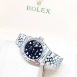 ROLEX 26MM OYSTER PERPETUAL BLACK DIAMONDS DIAL LADY DATEJUST REF: 179174 (D)