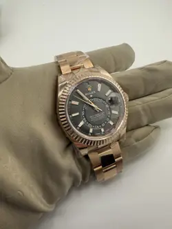 ROLEX 42MM SKY-DWELLER 326935 PINK OYSTER BRACELET WITH PINK BEZEL GREY DIAL