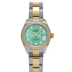 USED ROLEX LADY DATEJUST 28 279383RBR GREEN CASE: 28×28MM LADIES WATCH #101015