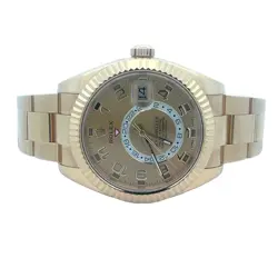 ROLEX SKY-DWELLER 326938 42MM YELLOW GOLD CHAMPAGNE ARABIC DIAL OYSTER BRACELET