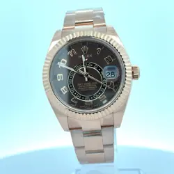 ROLEX 42MM SKY-DWELLER 326935 BROWN ARABIC DIAL EVEROSE GOLD OYSTER BRACELET