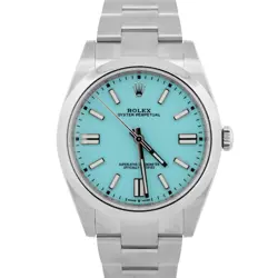 NEW PAPERS ROLEX OYSTER PERPETUAL 41 TURQUOISE BLUE STAINLESS 41MM 124300 BOX
