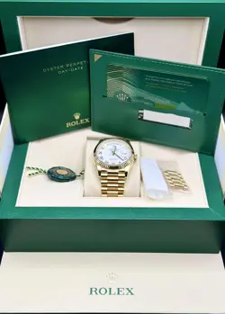 ROLEX 128238 DAY DATE WHITE ROMAN FULL SET YELLOW GOLD