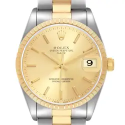 ROLEX DATE STEEL YELLOW GOLD CHAMPAGNE DIAL AUTOMATIC MENS WATCH 15223