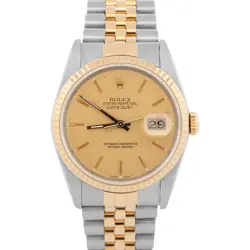 1989 ROLEX DATEJUST 36MM CHAMPAGNE TWO-TONE 18K GOLD STEEL JUBILEE WATCH 16233