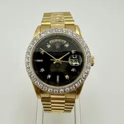 ROLEX DAY-DATE DIAMOND BEZEL 18038 BLACK DIAL PRESIDENT 36MM