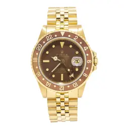 ROLEX GMT-MASTER 16758 RARE VINTAGE NIPPLE ENAMEL DIAL 18K Y. GOLD JUBILEE 40MM