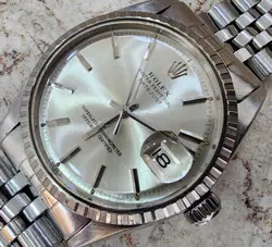 ROLEX DATEJUST 36 WATCH 1603 STEEL AUTOMATIC SILVER DIAL ENGINE TURNED BEZEL