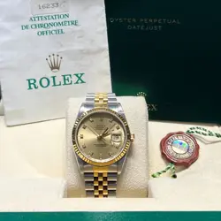 ROLEX 16233 DATEJUST 36MM STEEL YELLOW GOLD CHAMPAGNE DIAMOND DIAL JUBILEE 1989