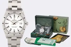 ROLEX OYSTER PERPETUAL DATE 15210 STAINLESS STEEL 34MM WATCH 1990 (BOX & PAPERS)