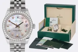 ROLEX DATEJUST 178384 STAINLESS STEEL MOP DIAMOND DIAL, DIAMOND BEZEL 31MM WATCH