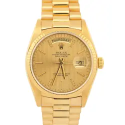VINTAGE 1978 ROLEX DAY-DATE PRESIDENT CHAMPAGNE TAPESTRY 36MM 18K GOLD 18038