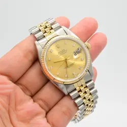 ORIGINAL 36MM ROLEX DATEJUST SS/18K GOLD JUBILEE CHAMPAGNE FLUTED BEZEL WATCH
