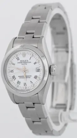 Ladies Rolex Date 26mm White Stainless Steel Oyster Roman Automatic Watch 69160