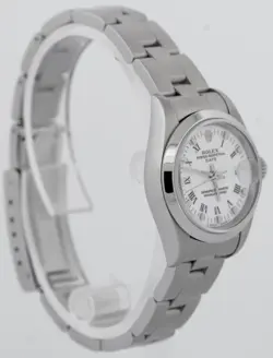 Ladies Rolex Date 26mm White Stainless Steel Oyster Roman Automatic Watch 69160