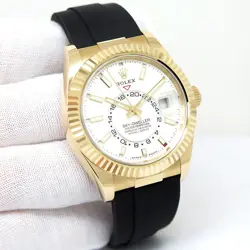 ROLEX 336238 SKYDWELLER 18K YELLOW GOLD WITH WHITE DIAL ON OYSTERFLEX