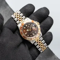 ROLEX 16753 ROOTBEER NIPPLE DIAL ON FACTORY GMT JUBILEE BRACELET TWO TONE 1984
