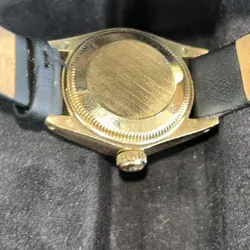 Rolex TIFFANY Oyster Perpetual Ladies leather strap yellow 18K gold SERVICED