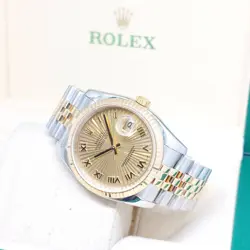ROLEX 36MM 18K HALF YELLOW GOLD CHAMPAGNE SUNBEAM ROMAN DATRJUST REF: 116233