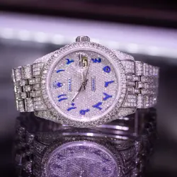 ROLEX DATEJUST ALL DIAMOND BUSTDOWN ARABIC DIAL STEEL WATCH