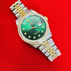 36MM ROLEX DATEJUST WITH GREEN DIAMOND DIAL AND BEZEL 1996