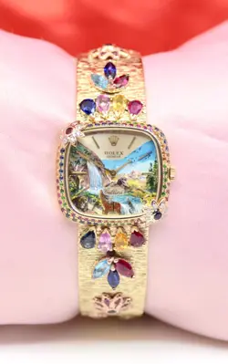ROLEX CELLINI 14K YELLOW GOLD WATCH W/DIAMONDS,SAPPHIRE,RUBIES,TSAVORITES 57.8GM
