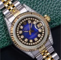 ROLEX DATEJUST LADIES TWOTONE GOLD STEEL STRING BLUE VIGNETTE DIAL JUBILEE WATCH