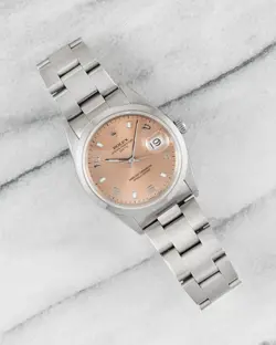Rolex Oyster Perpetual Date Ref 15200 90s Salmon Arabic Dial 34mm Case