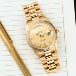 Rolex Day-Date 36 18038, Yellow Gold, Flat Champagne Diamond Dial, President ...