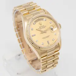Rolex Day-Date 36 18038, Yellow Gold, Flat Champagne Diamond Dial, President ...