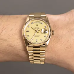Rolex Day-Date 36 18038, Yellow Gold, Flat Champagne Diamond Dial, President ...