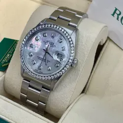 ROLEX DATEJUST 36 MOP DIAMOND DIAL OYSTERSTEEL DIAMOND BEZEL REF: 16220