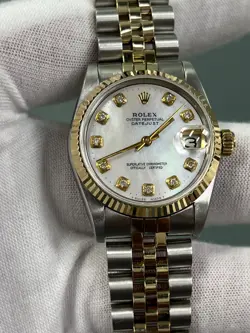 ROLEX DATEJUST 68240 MIDSIZE 31MM MOP DIAMOND DIAL 14K GOLD STAINLESS STEEL