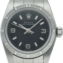 ROLEX OYSTER PERPETUAL LADIES WATCH 76030(Y) STAINLESS STEEL WOMENWATCH BLAC...