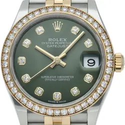 ROLEX DATEJUST 31 BOYS WATCH DIAMOND BEZEL 10P DIAMOND OLIVE GREEN 278383RBR...