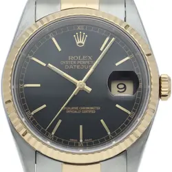 ROLEX DATEJUST MEN'S WATCH 16233(W) K18YG/STAINLESS STEEL MENSWATCH BLACK USED