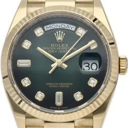 ROLEX DAY-DATE 36 WATCH 10P DIAMOND GREEN OMBRE DIAL 128238A 18K YELLOW GOLD...
