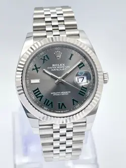 ROLEX DATEJUST 126334 41MM GREEN ROMAN GREY WIMBLEDON DIAL FLUTED JUBILEE PAPERS