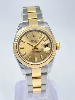 ROLEX DATEJUST 26MM 179173 FACTORY CHAMPAGNE BATON DIAL TWO TONE OYSTER GOLD