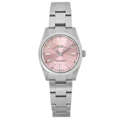 ROLEX OYSTER PERPETUAL 34MM STEEL PINK DIAL AUTOMATIC MIDSIZE WATCH 124200