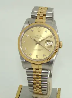 ROLEX 36MM MEN'S 16233 STEEL & GOLD DATEJUST DIAMOND DIAL AUTOMATIC WATCH L '89